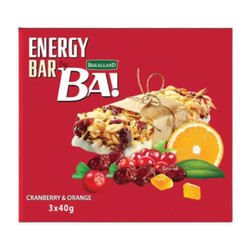 Ngũ cốc năng lượng cam & nam việt quất Bakalland hộp 3 thanh x 40g (1 Hộp)