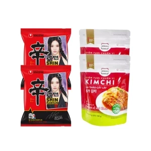 Combo mì kim chi: 2 gói mì Shin Ramyun Nongshim và 2 gói kim chi cải thảo cắt lát