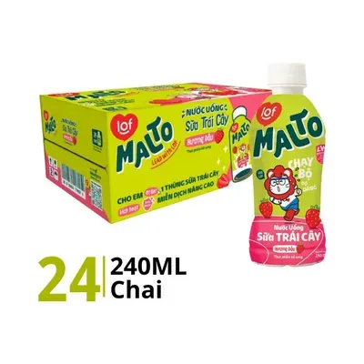 Thùng 24 chai nước uống sữa trái cây Lof Malto vị dâu 240ml