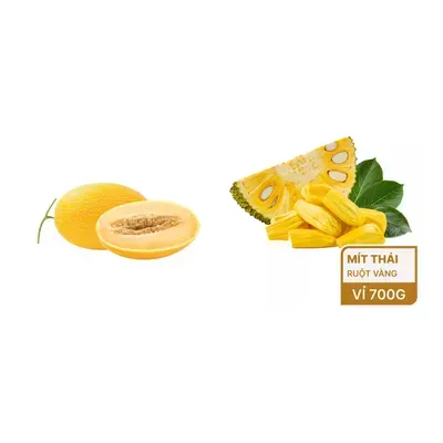 Combo Dưa lưới vỏ vàng ruột cam trái 2Kg (1 Trái) + Mít giống Thái cắt miếng vỉ 750g