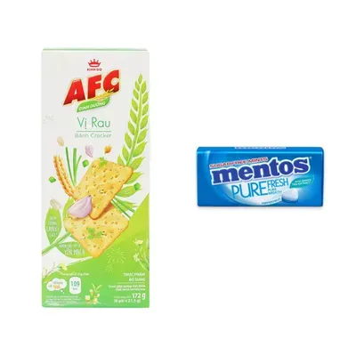 Combo Bánh dinh dưỡng rau cải AFC hộp 172g (1 Hộp) + Kẹo ngậm Peppermint Mentos 35g