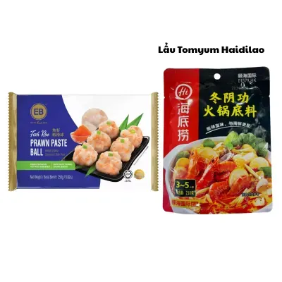 Combo Lẩu Tomyum chua cay: Cốt lẩu Haidilao, chả tôm trứng cá ROE 250g