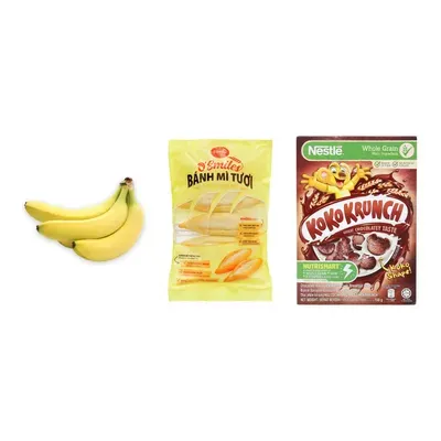 Combo Chuối già giống Nam Mỹ + Bánh mì tươi đông lạnh O'Smiles (5x70g) + Ngũ cốc ăn sáng Koko Krunch Nestle