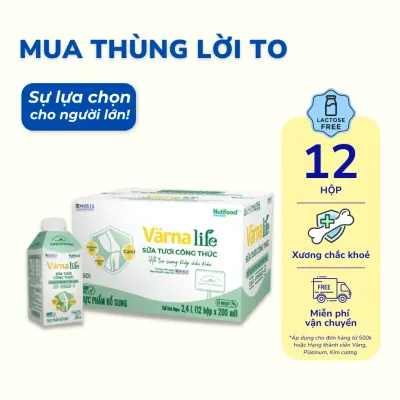 Thùng 12 hộp thực phẩm bổ sung sữa tươi công thức Varna Life 200ml