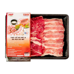 Set thịt bò Mỹ (thịt cổ bò & ba chỉ bò) MVP khay 500g (1 Khay)
