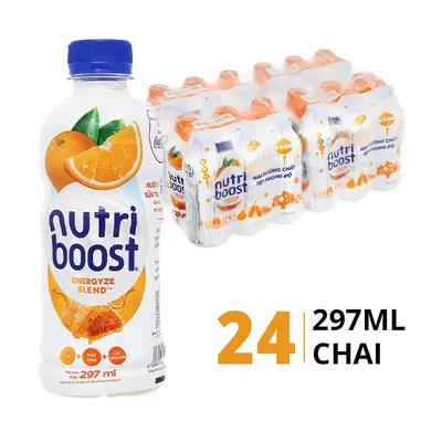 Thùng 24 chai nước sữa trái cây Nutri Boost vị cam 297ml