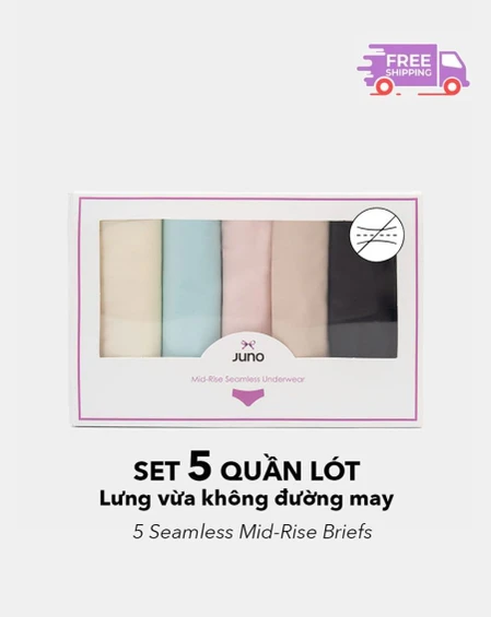 Set 5 quần lót nữ lưng vừa JUNO vải su co giãn 4 chiều thoáng khí không lộ viền JNSQL002 