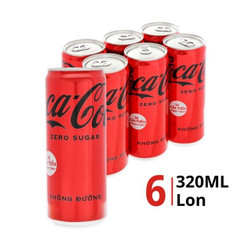 Lốc nước ngọt zero Coca Cola lon 320ml (6 Lon)