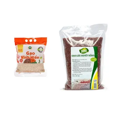 Combo Gạo lứt VietGAP Vinh Hiển túi 2kg (1 Túi) + Gạo lứt huyết rồng PMT túi 1kg