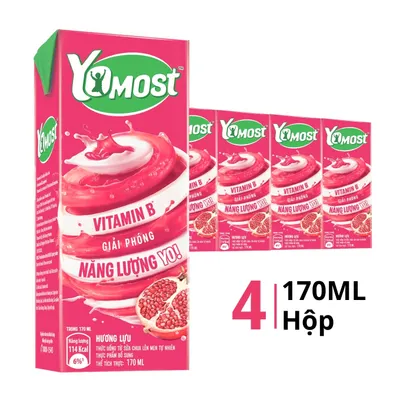 Lốc 4 hộp Sữa chua uống Yomost vị lựu 170ml