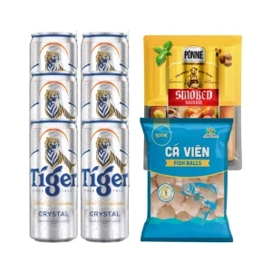 Combo 6 lon bia Heineken Silver 330ml, cá viên 200g và xúc xích xông khói 450g