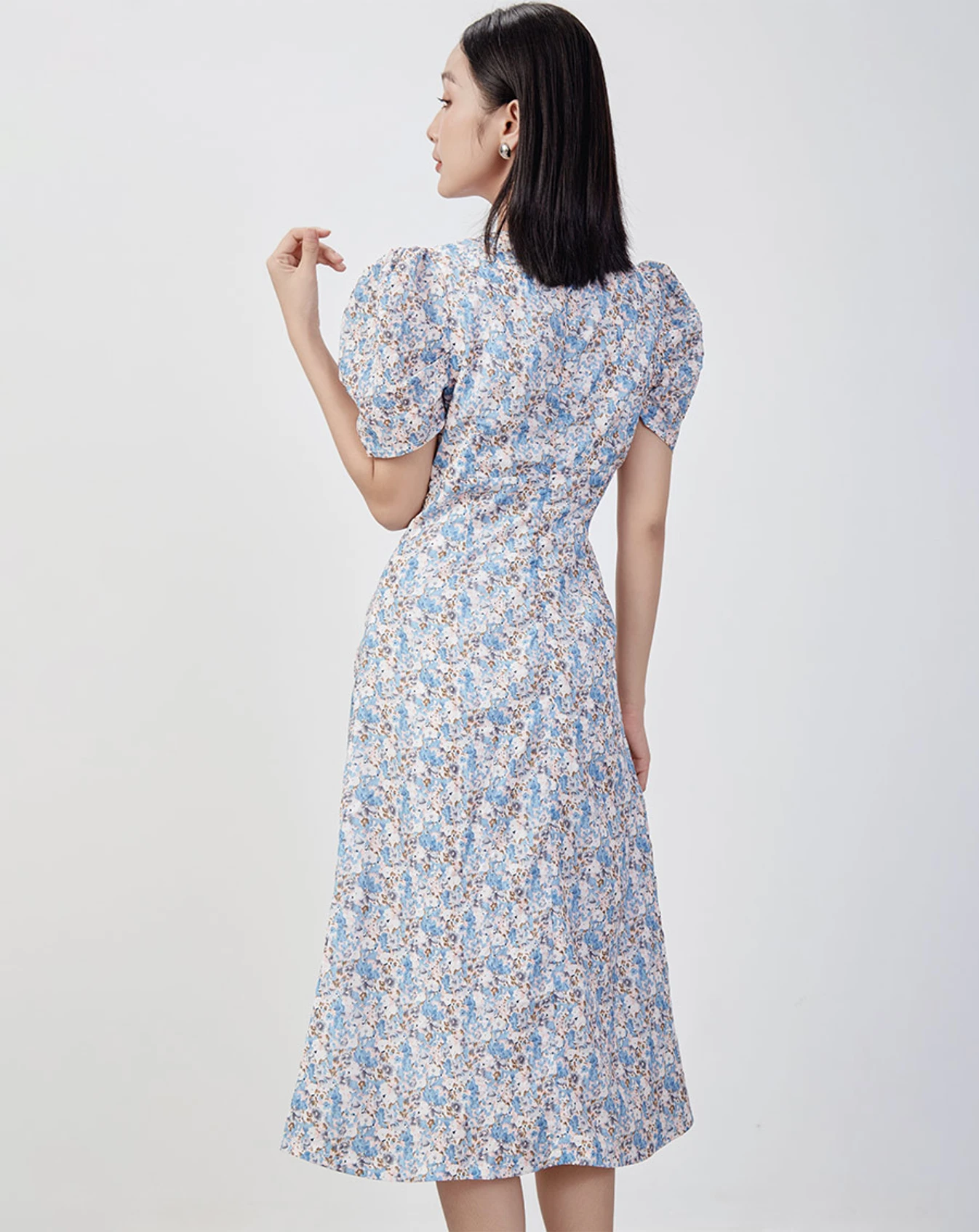 Đầm lửng rút nhún in hoa - Image 4