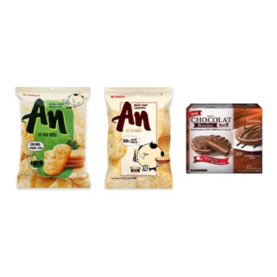 Combo Bánh gạo An vị tảo biển Orion + Bánh gạo An vị tự nhiên Orion + Bánh Bouchee Chocolat vị socola Lotte