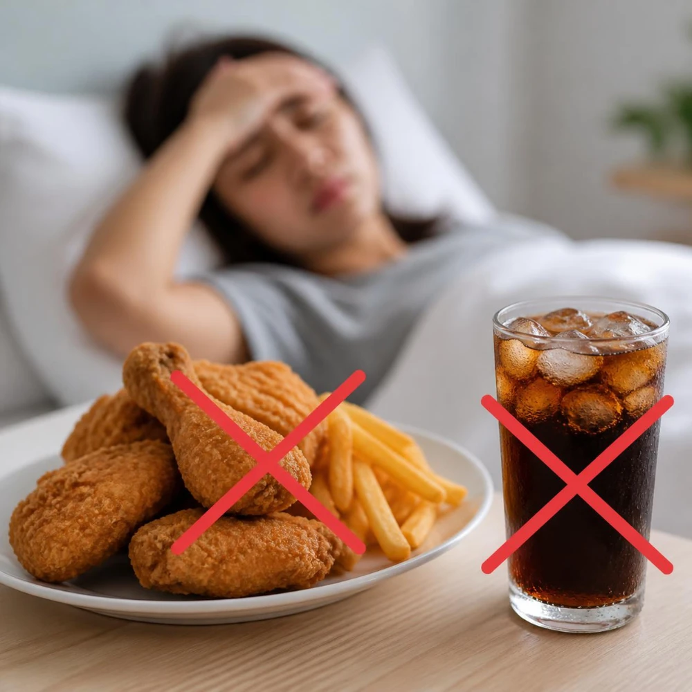 Thực phẩm nên tránh khi bị sốt xuất huyết. (Ảnh được tạo bởi AI)