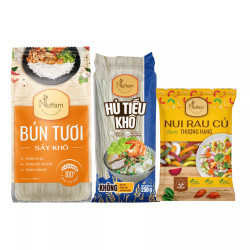 Combo Nuffam: Hủ tiếu Mỹ Tho 250g, bún tươi khô 400g và nui rau củ 350g