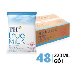 Thùng sữa tươi tiệt trùng ít đường TH True Milk bịch 220ml (48 Gói)