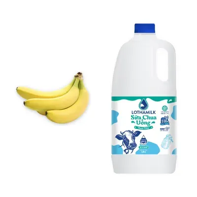 Combo Chuối già giống Nam Mỹ nhánh 1.1Kg (1 nhánh) + Sữa chua uống Lothamilk chai 1760ml