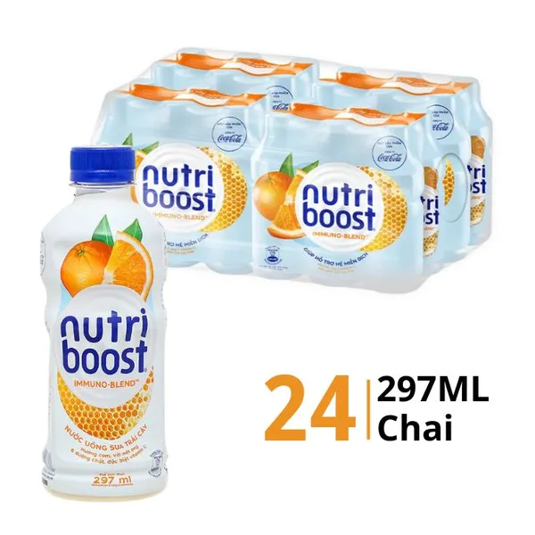 Thùng 24 chai nước sữa trái cây Nutri Boost vị cam 297ml