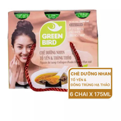 Lốc chè dưỡng nhan tổ yến & đông trùng hạ thảo Green Bird chai 175ml (6 Chai)
