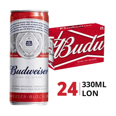 Thùng 24 lon bia Budweiser 5% Sleek 330ml