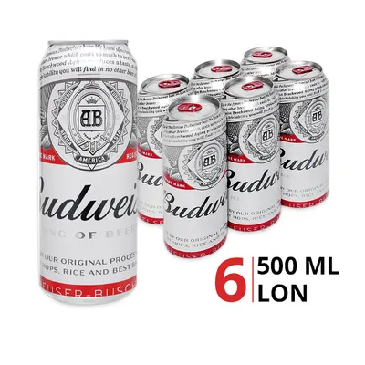 Lốc 6 lon bia Budweiser 5% 500ml