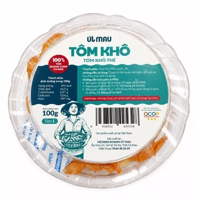 Tôm khô thẻ size L Út Mau hũ 100g