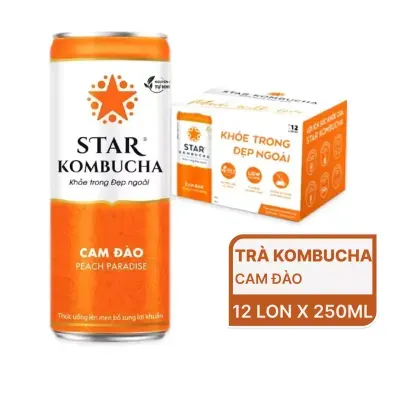 Thùng 12 lon trà lên men bổ sung lợi khuẩn Star Kombucha vị cam đào 250ml