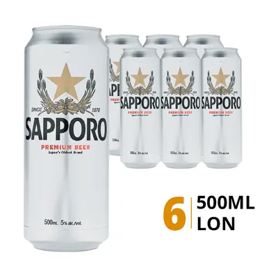 Lốc 6 lon bia Sapporo Premium 5% 500ml