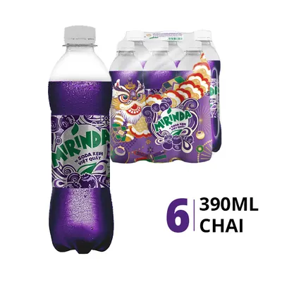 Lốc 6 chai nước ngọt Mirinda vị soda kem việt quất 390ml