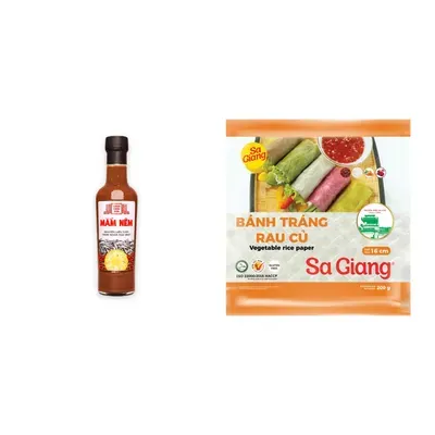 Combo Nước mắm nêm Làng Chài Xưa chai 300g + Bánh tráng rau củ Sa Giang túi 200g