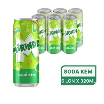 Lốc 6 lon nước ngọt Mirinda vị soda kem 320ml