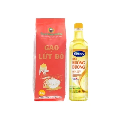 Combo healthy: gạo lứt đỏ 1kg, dầu hướng dương 1l