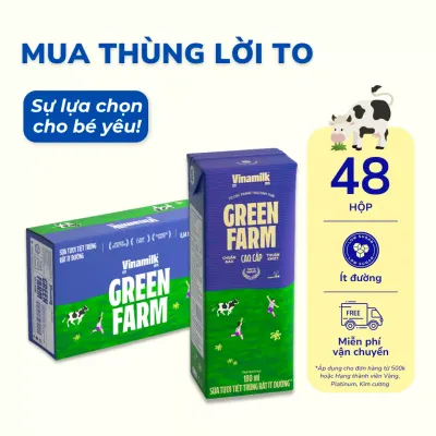 Thùng 48 hộp sữa tươi tiệt trùng Vinamilk Green farm ít đường 180ml