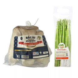 Combo Măng tây xanh VietGap loại 1 gói 250g & Nấm đùi gà hữu cơ Bắc Âu gói 250g