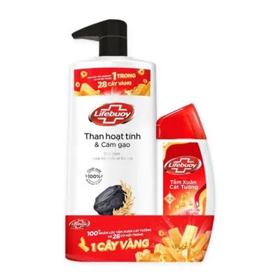 Sữa tắm than hoạt tính cám gạo Lifebuoy chai 800g + sữa tắm 200g