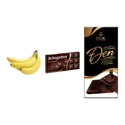 Combo Chuối già giống Nam Mỹ + Socola đen Schogetten thanh (1 Thanh) + Socola đen 72% cacao Henk
