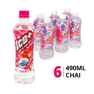 Lốc 6 chai nước trái cây Ice+ Kirin vị đào 490ml