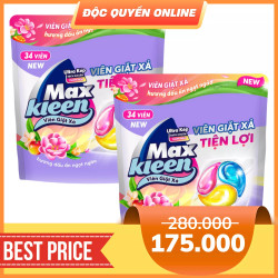 Combo 2 viên giặt xả dấu ấn ngọt ngào MAX KLEEN túi 510g x 2 (15G x 34 Viên x 2)
