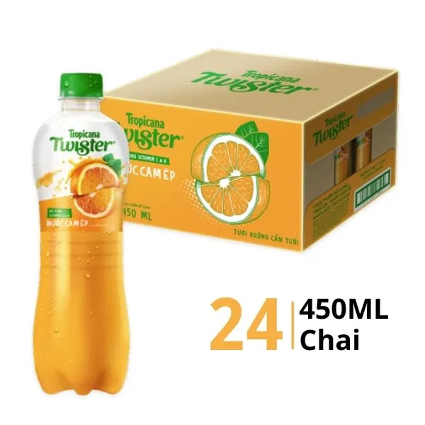 Thùng 24 chai nước cam ép Twister Tropicana 450ml