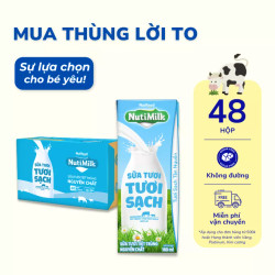 Thùng sữa tươi tươi sạch không đường Nutimilk hộp 180ml (48 Hộp)