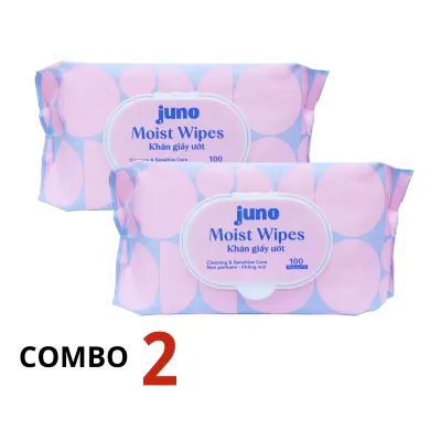 Combo 2 gói khăn ướt vải trơn không mùi Juno 100 tờ
