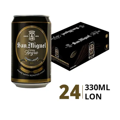Thùng 24 lon bia San Miguel Cerveza Negra Dark Lager 4.9% 330ml