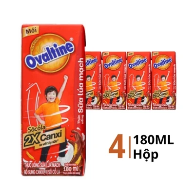 Lốc 4 hộp thức uống sữa lúa mạch Ovaltine vị socola X2 canxi 180ml
