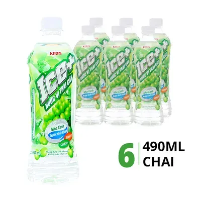 Lốc 6 chai nước trái cây Ice+ Kirin vị nho xanh 490ml