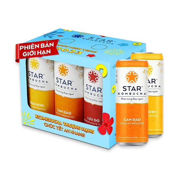 Trà lên men Star Kombucha bổ sung lợi khuẩn hộp 6 lon x 250ml