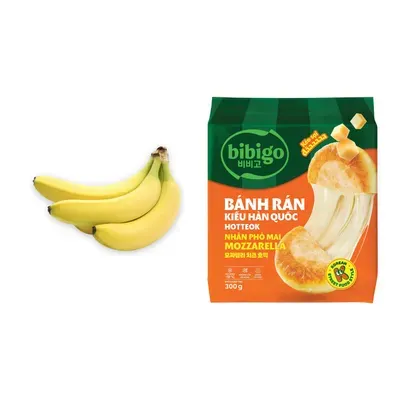 Combo Chuối già giống Nam Mỹ + Bánh rán kiểu Hàn Quốc Hotteok Mozzarella Bibigo/300g