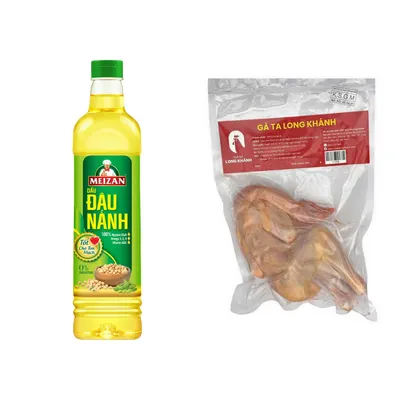 Combo Dầu đậu nành Meizan 1L (1 chai) + Gà ta Long Khánh LK gói 1-1.2kg