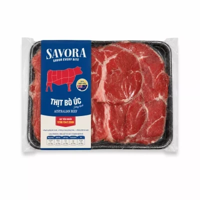Bắp bò Úc đông lạnh cắt lát Savora khay 250g