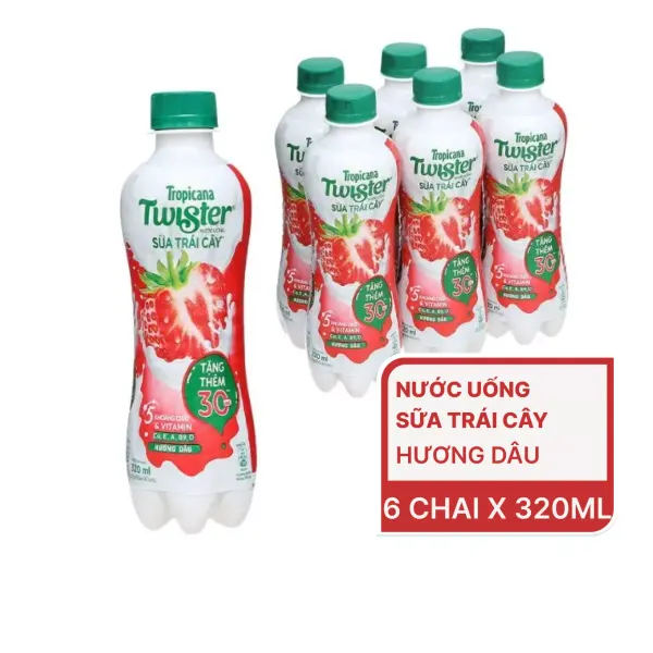 Lốc 6 chai nước uống sữa trái cây Twister hương dâu 320ml