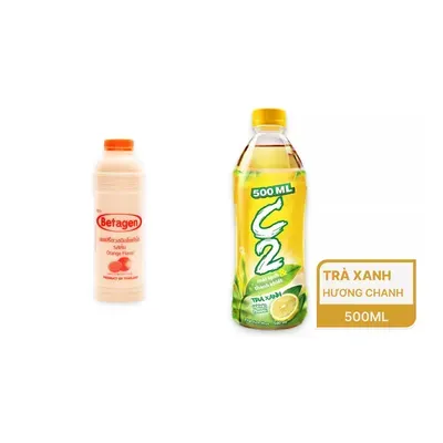 Combo Sữa chua uống hương cam Betagen chai 700ml + Trà xanh hương chanh C2 chai 455ml